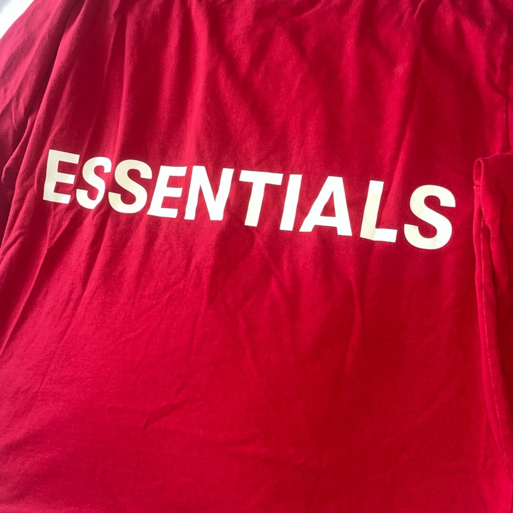 Essentials Red Crewneck Tee with FOG - Picture 2 of 11